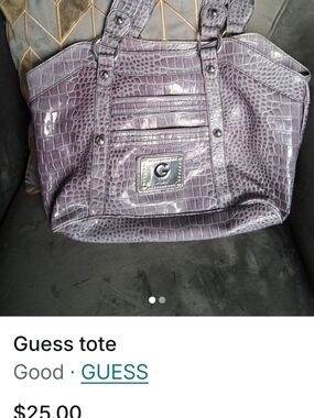 GUESS Glossy Croc-Embossed Lavender Tote